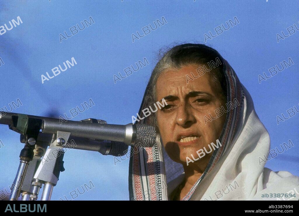 Indian Prime Minister, Indira Gandhi in 1980. Indira Gandhi (1917 - 1984) Indian politician and Prime Minister of India from 1966 to 1977 and then again from 1980 until her assassination in 1984.