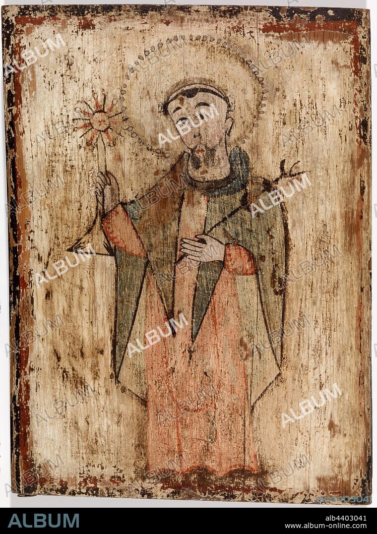 New Mexican: Saint Raymond Nonnatus (San Ramon Nonato), The Santo Niño Santero, New Mexican, c. 1830-1860, Water-based paint on wood panel, Overall: 12 1/4 x 9 1/4 in. (31.1 x 23.5 cm).