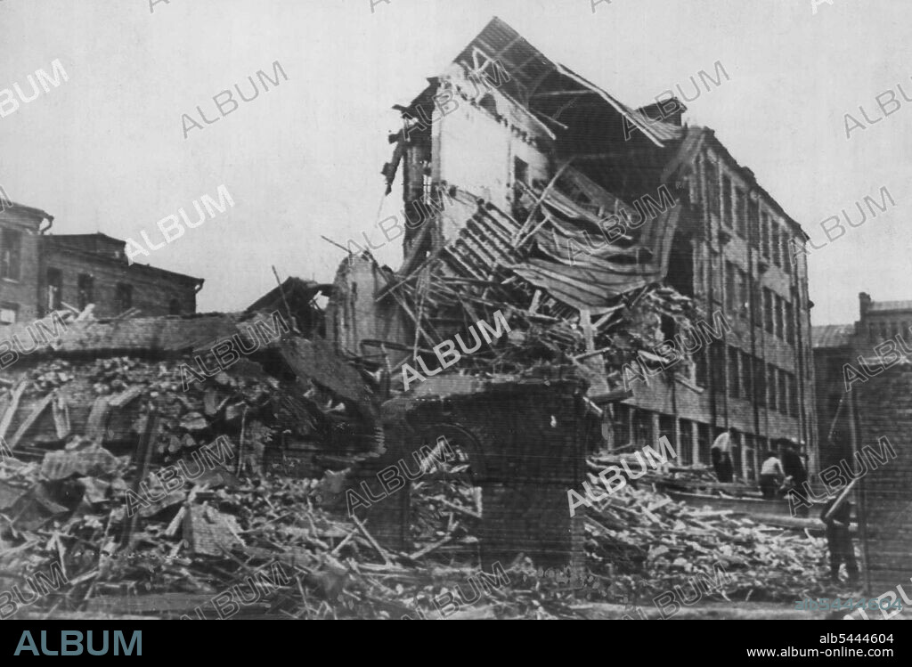 The caption accompanying this picture, transmitted from Moscow today, said that this wreckage, caused by German air raiders was all that was left of a school, after the attack. The Russians asserted that the Luftwaffe in its fourth mass assault, had failed to penetrate the city's defenses. Damage was confined to non-military objectives, it was said. July 25, 1941. (Photo by ACME Radiophoto).