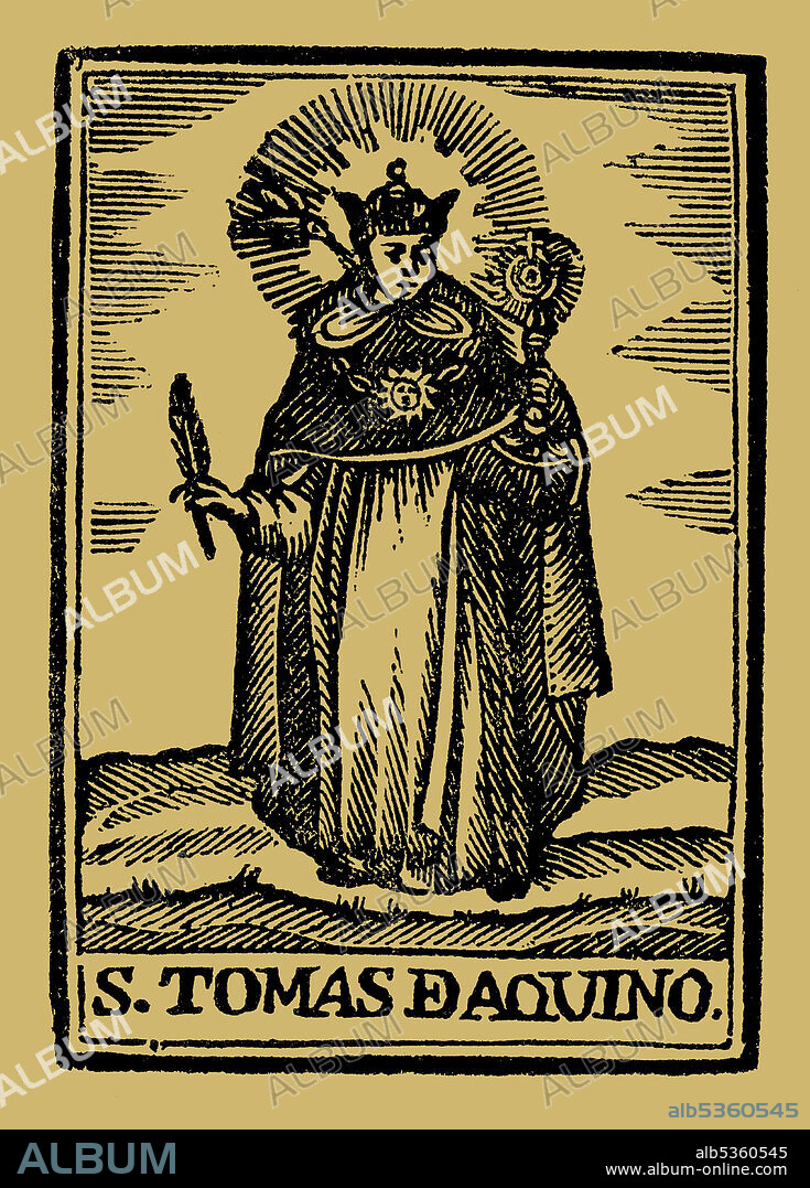 Santo Tomás de Aquino (1225-1274), fraile, teólogo y filósofo. Grabado popular del siglo XIX.