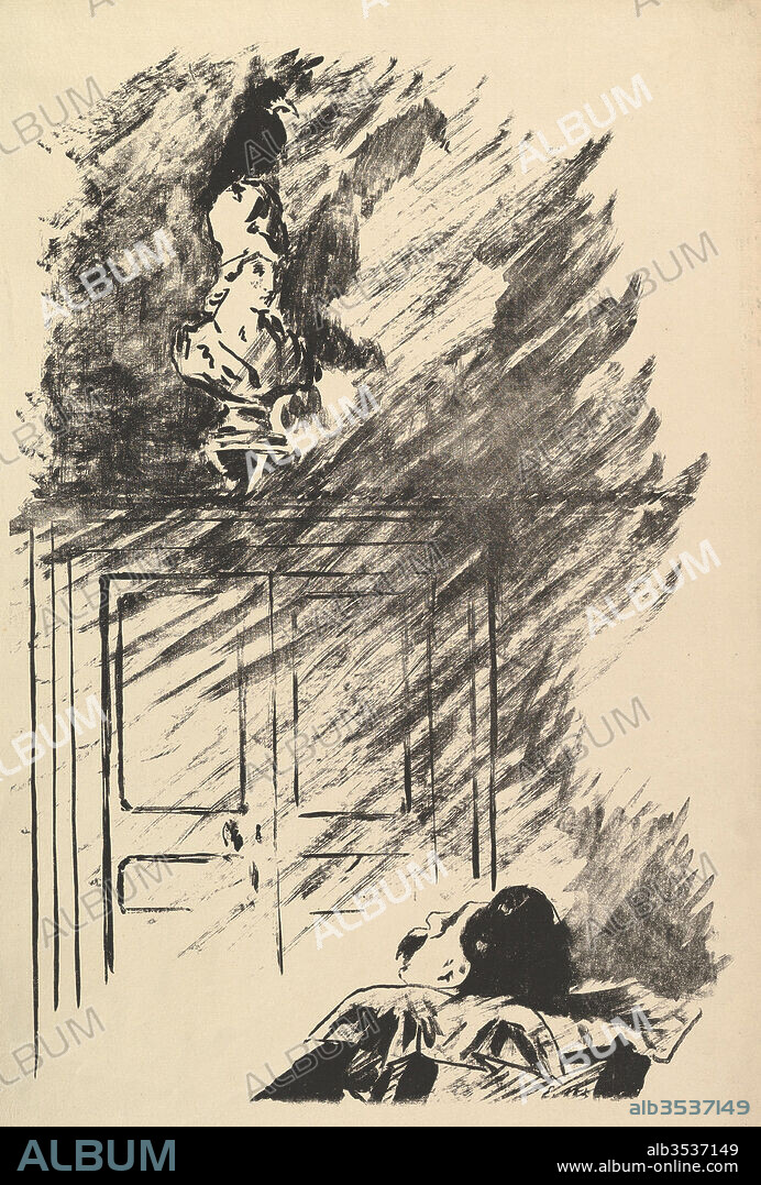 Perched upon a Bust of Pallas. Illustration to The Raven by Edgar Allan Poe, 1875, Transfer lithograph on laid (Hollande) paper, final state of two, sheet: 21 7/16 x 14 in. (54.5 x 35.5 cm), Prints, Édouard Manet (French, Paris 1832–1883 Paris).
