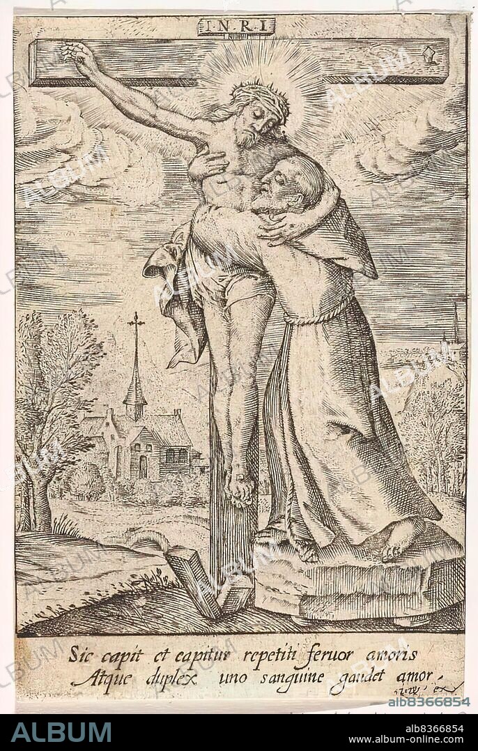 Johannes Wierix (1549-1620)/ San Francisco abraza a Cristo (1559-85)
Grabado, 82x54. Rijksmuseum (Ámsterdam, Países Bajos).