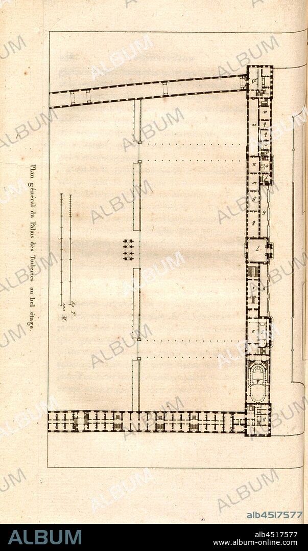 General plan of the Tuileries Palace on the main floor, Floor plan of the bel étage in the Tuileries Palace, 33, after p. 238, p. 113, Landon (direxit), J. G. Legrand; C. P. Landon: Description de Paris et de ses édifices: avec un précis historique et des observations sur le caractère de leur architecture, et sur les principaux objets d'art et de curiosité qu'ils renferment. Seconde édition, corrigée avec soin dans toutes ses Parties, et considérablement augmentée. Bd. 1. Paris. Strasbourg. Treuttel et Würtz, 1818.