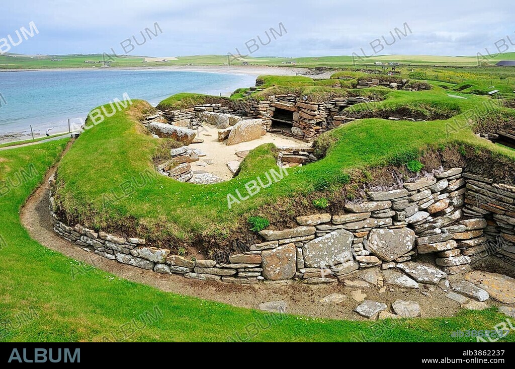 Excavation site at the Neolithic settlement of Skara Brae, Mainland, Orkney, Scotland, United Kingdom