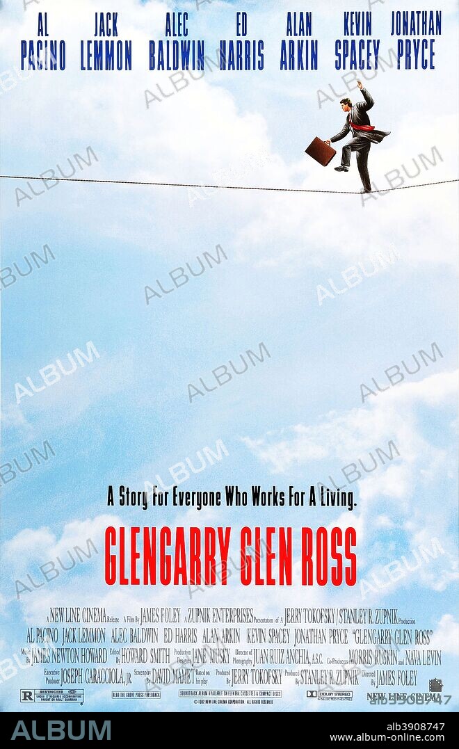Poster de GLENGARRY GLEN ROSS: ÉXITO A CUALQUIER PRECIO, 1992 (GLENGARRY GLEN ROSS), dirigida por JAMES FOLEY. Copyright NEW LINE CINEMA.