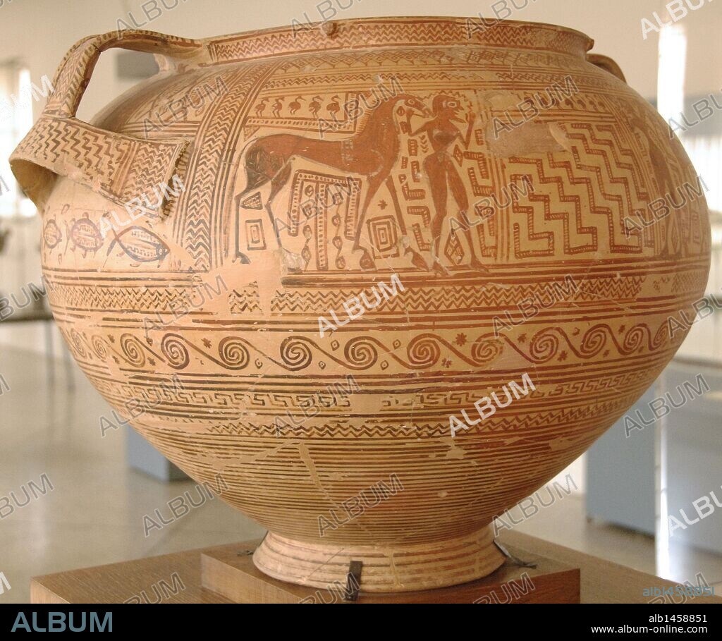 Krater with geometric decoration. Late Geometric Period. Argos Archaeological Museum. Greece.