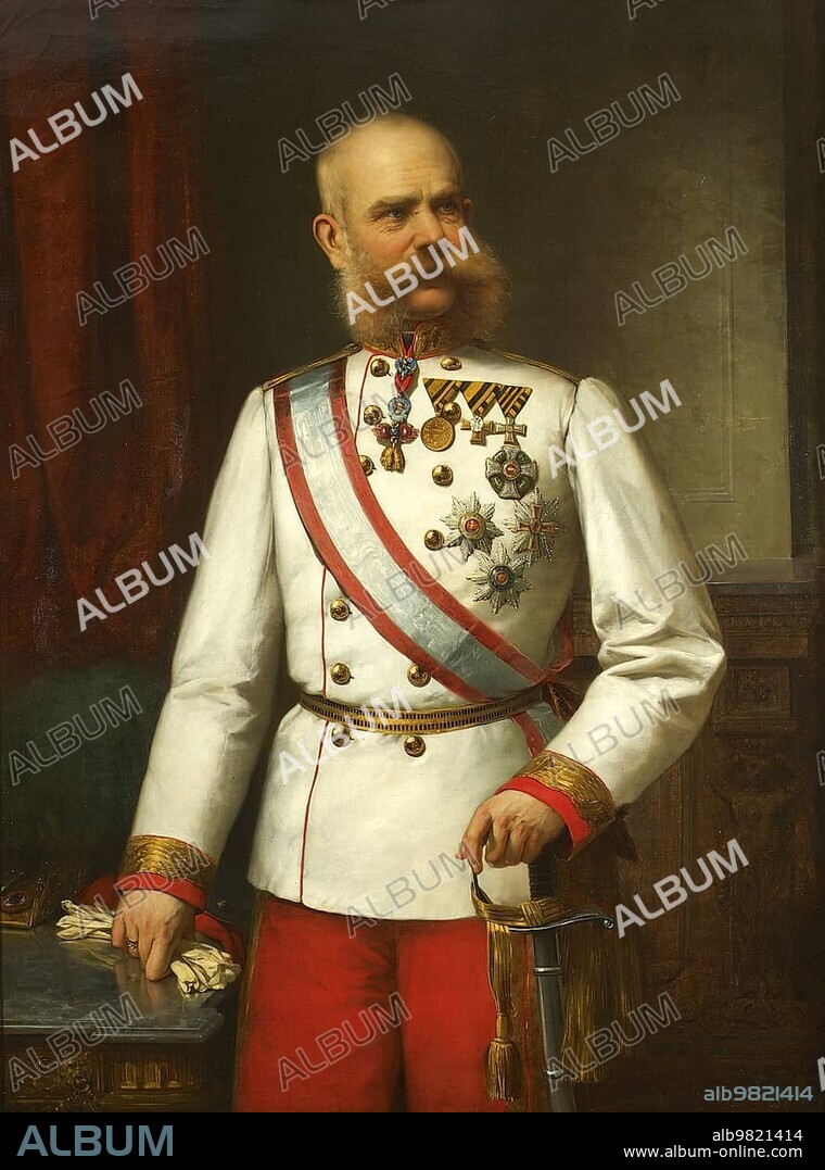 Franz Joseph I (18 August 1830 to 21 November 1916); Franz Joseph Karl; of the House of Habsburg-Lorraine; was Emperor of Austria; Apostolic King of Hungary and King of Bohemia from 2 December 1848 until his death; Painting by M. Bullheim; Historic; digitally restored reproduction from an original of the period.