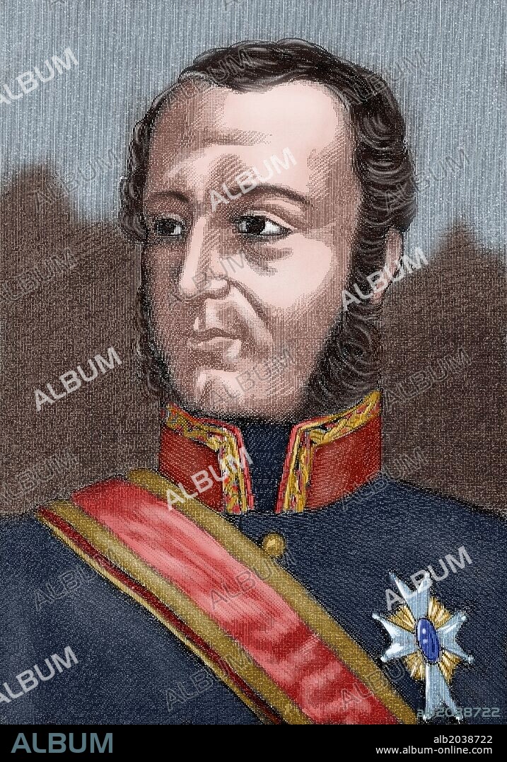 Joaquín Blake y Joyes (Vélez-Málaga, 1759-Valladolid, 1827). Militar español de origen irlandés. Fue Presidente del Consejo de Regencia de España e Indias (1810-1811) y Jefe del Estado Mayor. Grabado coloreado.