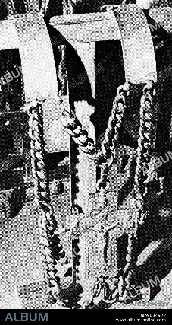 Chains worn by the Russian clergy in self-mortification - original picture from Kozan Museum in Leningrad. ©TopFoto.