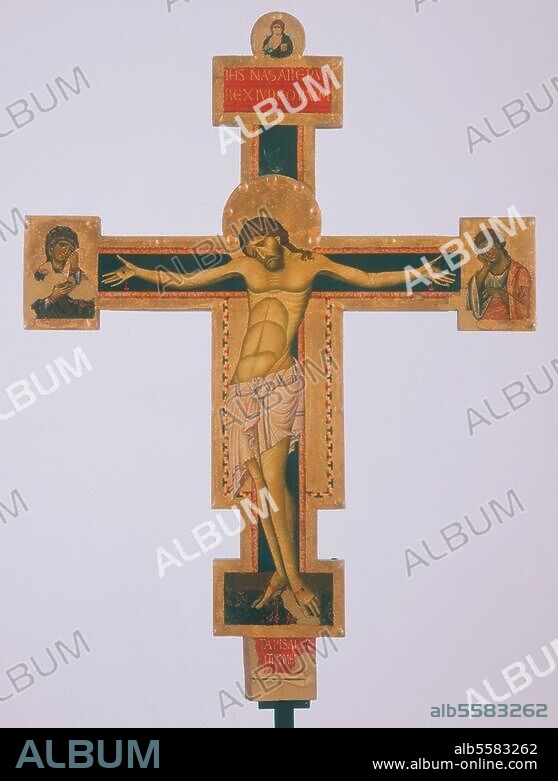 Giunta Pisano traceable between 1229 and 1254 in Pisa. "Crucifix", c. 1240. Tempera on wood, 174 × 131cm. Assisi (Umbria, Italy), S.Maria degli Angeli.