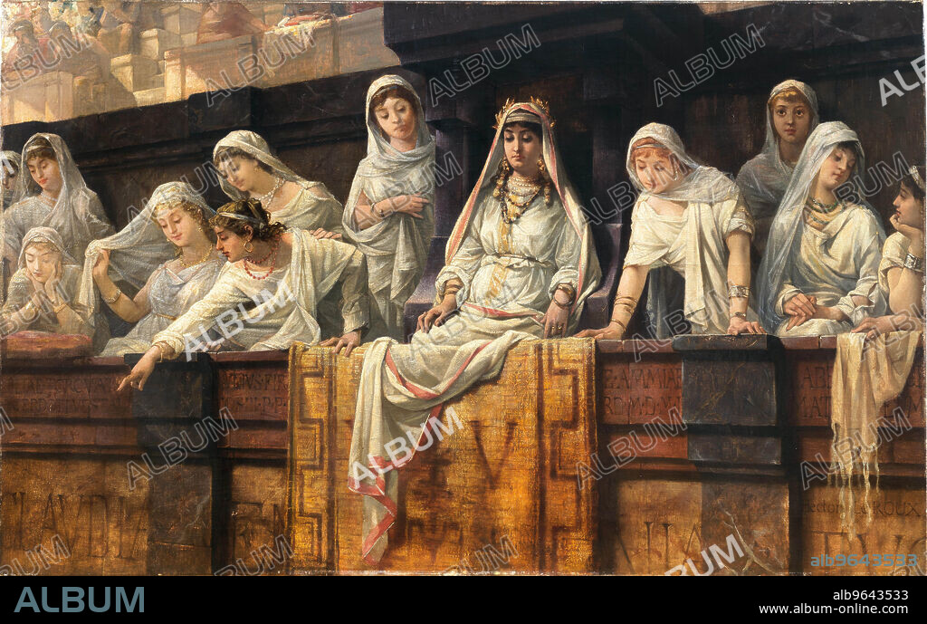 LOUIS HéCTOR LEROUX (LE ROUX). The Byzantine Empress Theodora I in her imperial box in the Hippodrome of Constantinople.