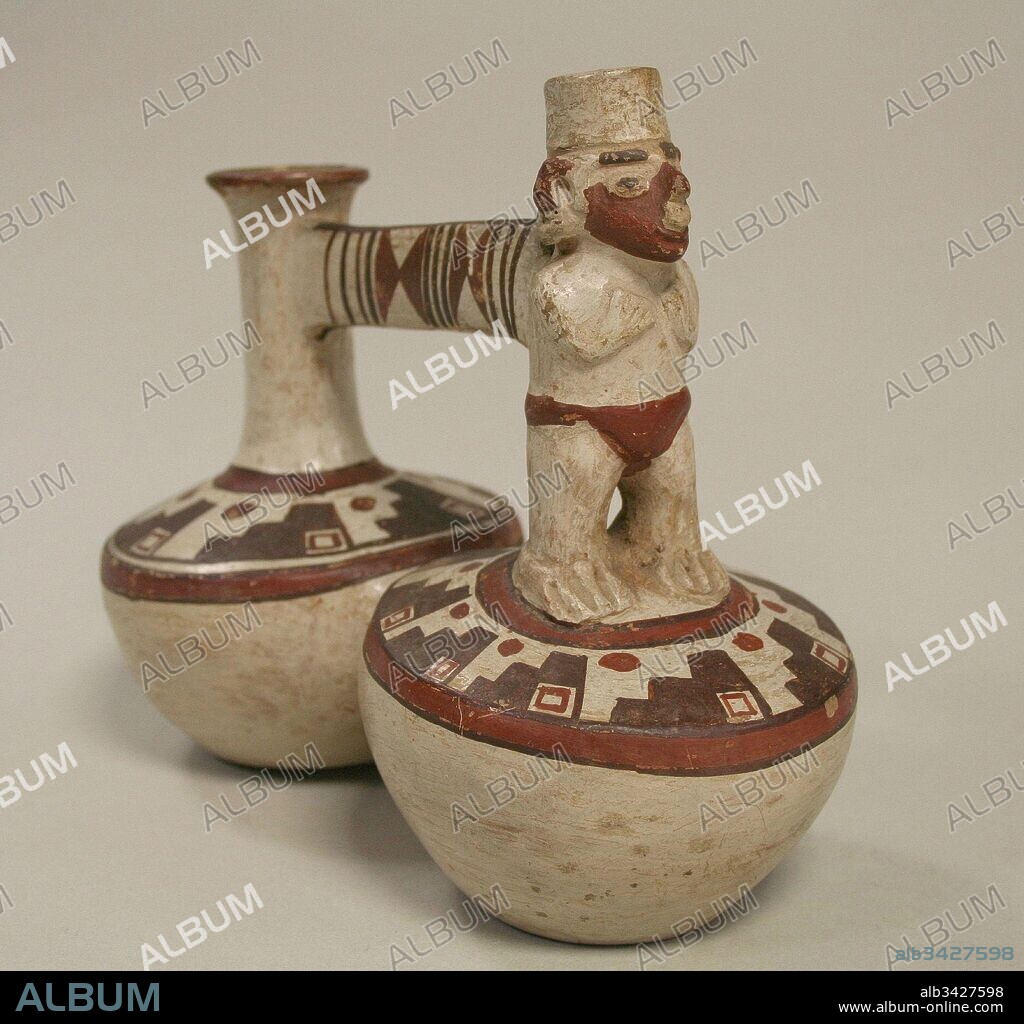 Double Chambered Bottle, 14th–15th century, Peru, Inca, Ceramic, Overall: 6 1/4 x 7 3/4 in. (15.88 x 19.69 cm), Ceramics-Containers.