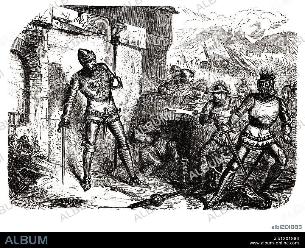 Bertrand du Guesclin (1315-1380). Capitán del ejército francés. Batalló en Castilla a las órdenes de Enrique de Trastamara contra Don Pedro El Cruel. Grabado de 1866..
