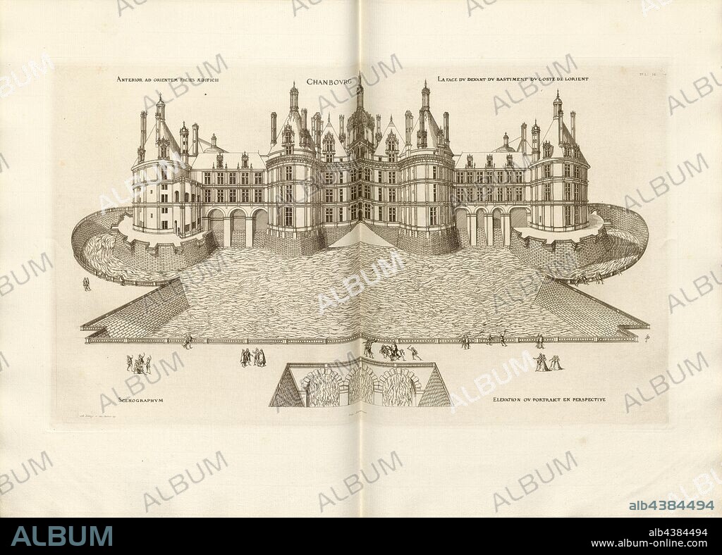 Chanbourg. The front side of the bastion of the east coast, Château de Chambord in Chambord (France), Signed: FD; Imp. Lemercier; A. Levy, Fig. 15, T. 1. 14., Cerceau, Jacques Androuet du (del.); Faure-Dujarric, Pierre-Lucien (sc.); Imprimerie Lemercier (imp.); Levy, A. (ed.), 1868, Jacques Androuet du Cerceau; Hippolyte A. Destailleur: Les plus excellents bastiments de France. Paris: A. Lévy, Libraire-Editeur, M DCCC LXVIII - M DCCC LXX. [1868-1870].