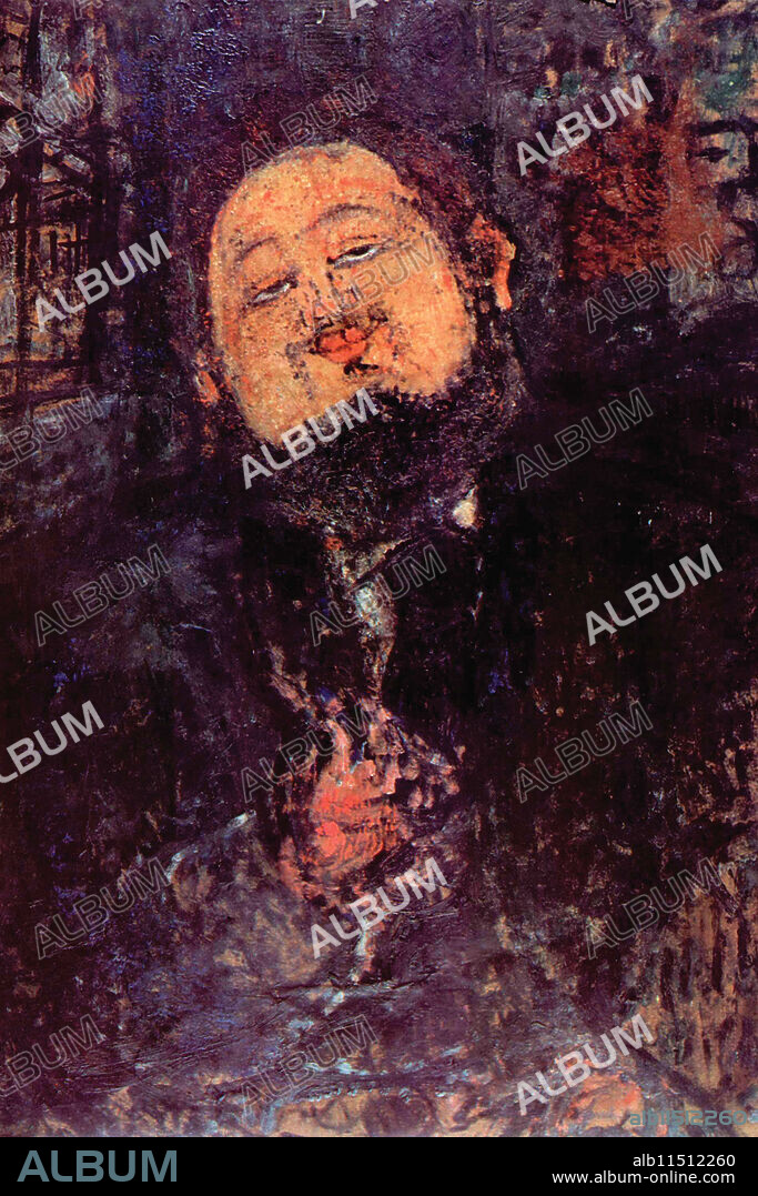 AMEDEO MODIGLIANI. Portrait of Diego Rivera.  Amedeo Clemente Modigliani (12 July 1884 – 24 January 1920) was an Italian Jewish painter and sculptor who worked mainly in France. He is known for portraits and nudes in a modern style characterized by elongation of faces, necks, and figures that were not received well during his lifetime but later found acceptance. Modigliani spent his youth in Italy, where he studied the art of antiquity and the Renaissance.