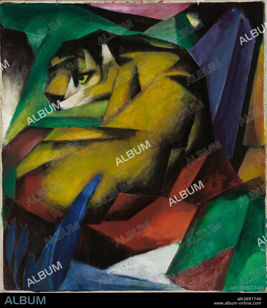 FRANZ MARC. The Tiger. Date/Period: 1912. Painting. Color woodcut on paper. 24 × 20 cm (9.4 × 7.8 in).