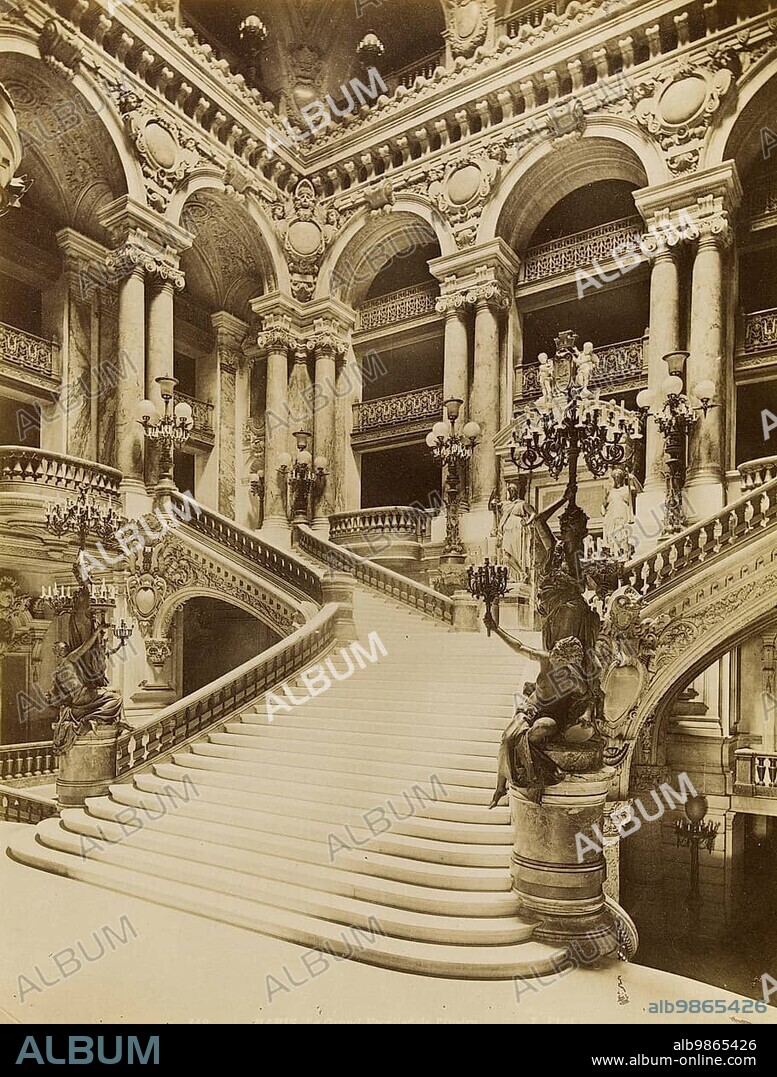 The Grand Staircase of the Opera, 9th arrondissement, 1880, Paris, France, Historic, digitally restored reproduction from an original of the period, Europe.