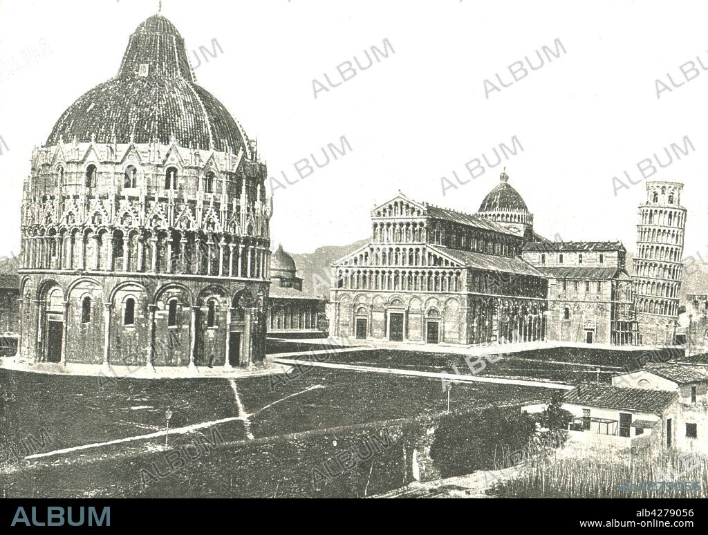 The Baptistery, Cathedral and Leaning Tower, Pisa, Italy, 1895. From "Round the World in Pictures and Photographs: From London Bridge to Charing Cross via Yokohama and Chicago". [George Newnes Ltd, London, 1895].
