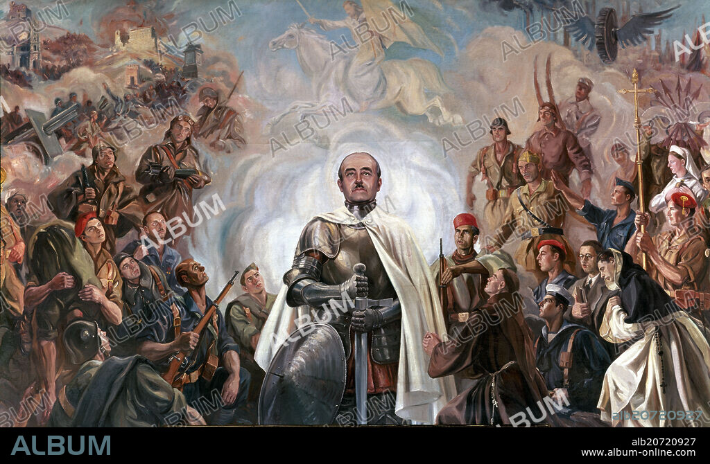 ARTURO REQUE MERUVIA (1906-1969) ALIAS KEMER. ALEGORIA DE FRANCO Y LA CRUZADA - 1948/9 - PINTURA MURAL - (DETALLE CENTRAL).