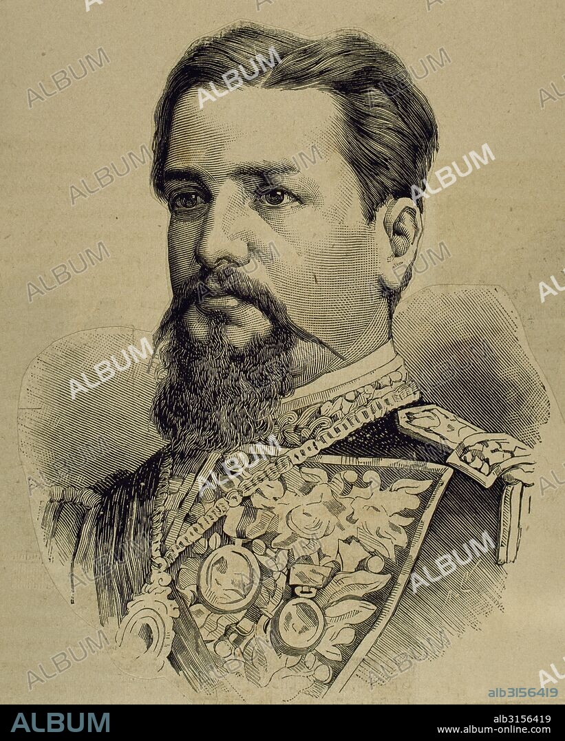 DAZA GROSELLE, Hilarión (Sucre, 1840-Uyun, 1894). Militar y político boliviano. Jefe del regimiento de "Colorados", en 1872 apoyó a Morales y luego a Frías quién le ascendió a general y ministro de la guerra (1874). Dió un golpe de Estado en 1876 y se proclamó Presidente. Al estallar la Guerra del Pacífico (1879) se puso al frente del ejercito boliviano y fue derrotado y asesinado más tarde. Grabado del siglo XIX.