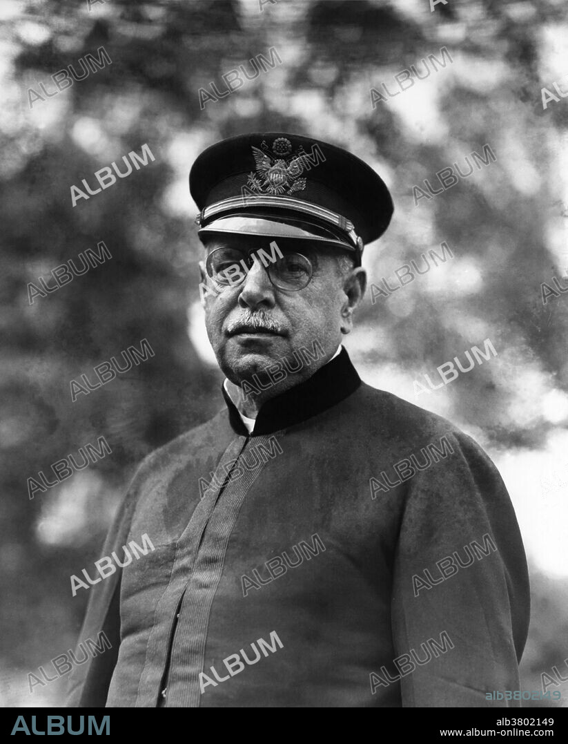 Photograph of Sousa taken during a visit to the White House on November 2, 1922 for President Harding's 57th birthday. John Philip Sousa (November 6, 1854 - March 6, 1932) was an American composer and conductor of the late Romantic era, known primarily for American military and patriotic marches. He began his career playing violin and studying music theory and composition. His father enlisted him in the United States Marine Band as an apprentice in 1868. After departing the band in 1875, he learned to conduct. From 1880 until his death, he focused exclusively on conducting and the writing of marches. He rejoined the Marine Band and served there for 12 years as director. On leaving the Marine Band, he organized his own band. He toured Europe and Australia and developed the sousaphone, a large brass instrument similar to the tuba. On the outbreak of World War I, he was commissioned as a Lieutenant Commander and led the Naval Reserve Band. Following his tenure, he returned to conduct the Sousa Band until his death in 1932 at the age of 77.