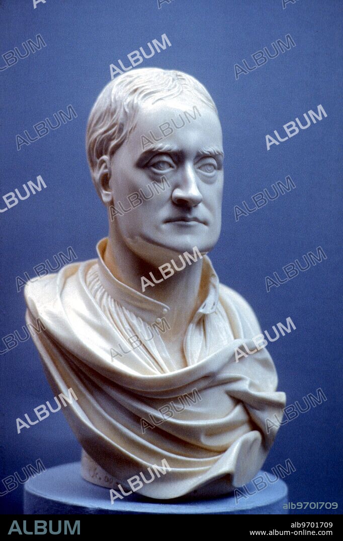 Sir Isaac Newton 1642-1727 (ivory bust carved by David Le Marchand from life in 1718. British Museum. English physicist and mathematician who laid the foundations of physics as a modern discipline. He discovered the law of gravity, created calculus, discovered that white light is composed of many colours, and developed the three standard laws of motion still in use today. During 1665-66 he discovered the binomial theorem, and differential and integral calculus, and also began to investigate the phenomenon of gravitation. In 1685, he expounded his universal law of gravitation. His Philosophiae naturalis principia mathematica, usually referred to as Principia, was published in 1687, with the aid of Edmund Halley. Born at Woolsthorpe, Lincolnshire, he was educated at Grantham grammar school and Trinity College, Cambridge, of which he became a Fellow in 1667. He was elected a Fellow of the Royal Society in 1672, and soon afterwards published his New Theory about Light and Colours. De Motu corporum in gyrum/On the motion of bodies in orbit was wirtten in 1684. Newton resisted James II's attacks on the liberties of the universities, and sat in the parliaments of 1689 and 1701/2 as a Whig. Appointed warden of the Royal Mint in 1696, he carried through a reform of the coinage. He was elected president of the Royal Society in 1703, and was knighted in 1705. Most of the last 30 years of his life were taken up by studies of theology and chronology, and experiemnts in alchemy. He was buried in Westminster Abbey.
