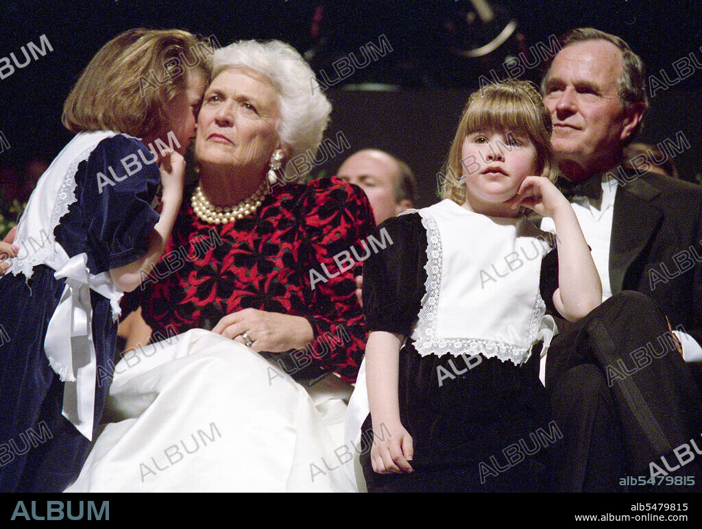 Vice President and Mrs. Bush Their Granddaughters, Barbara and Jenna Bush, at the Inaugural Gala in Washington, DC 1 19 1989.
