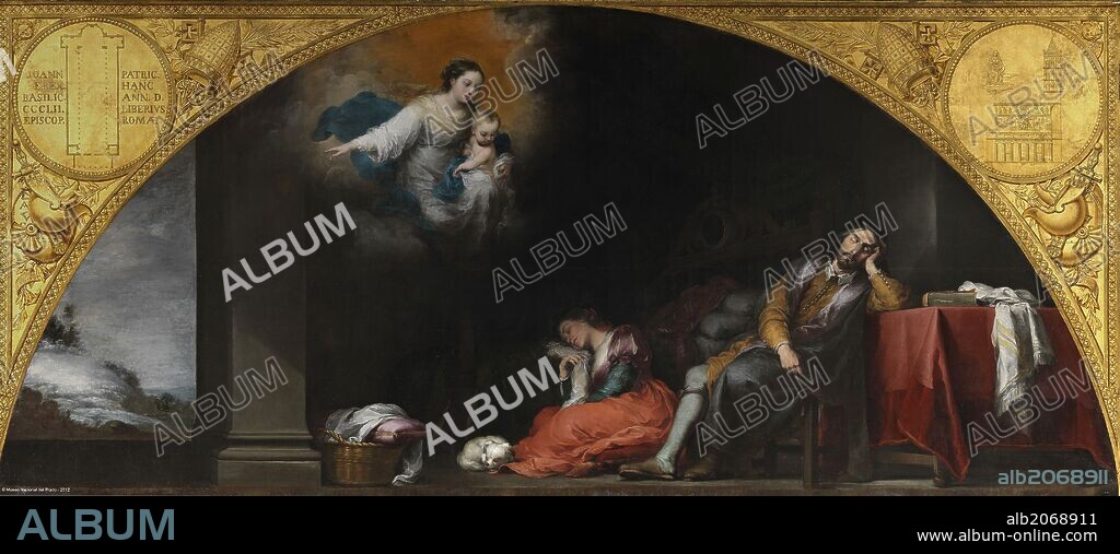 BARTOLOMÉ ESTEBAN MURILLO. Bartolomé Esteban Murillo / 'Fundación de Santa María Maggiore de Roma: I. El sueño del patricio Juan', 1664-1665, Escuela Española, Óleo sobre Lienzo, 232 cm x 522 cm, P00994.