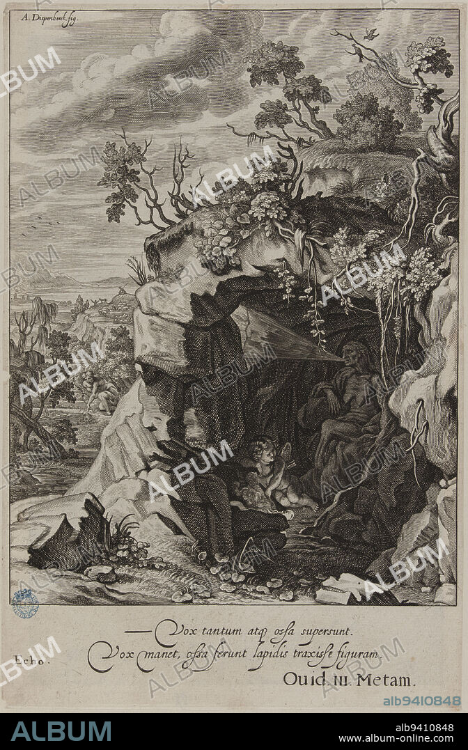 Table of the Temple of the Muses: Echo (Dutuit p. 36, Le Blanc 127), Bloemaert, Cornelis II (the Younger), Engraver, Van Diepenbeeck, Abraham, Author of the model, In 1655, 17th century, Print, Graphic arts, Interpretation Print, Burin, Dimensions - Work: Height: 27.5 cm, Width: 18 cm.