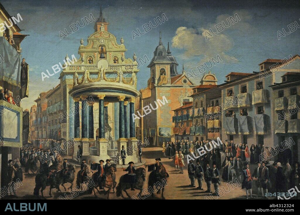 Atribuído a Lorenzo de Quirós (1717-1789). Pintor español. Ornato de la Puerta del Sol con motivo de la entrada en Madrid de Carlos III, hacia 1760. Museo de Historia. Madrid. España. (En depósito, cedida por la Real Academia de Bellas Artes de San Fernando, Madrid) .
