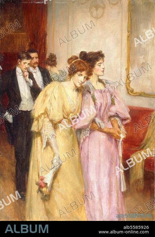GEORGE SHERIDAN KNOWLES. Knowles, George Sheridan. 1863-1931. "At the Ball", 1897. Oil on panel, 36 × 25.5cm. London, Sotheby's. Lot 173, 17/12/86.