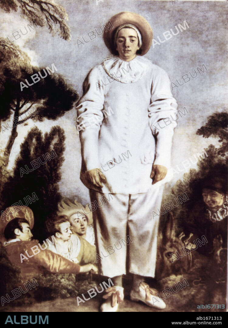 Commedia dell'arte player of Pierrot, traditionally identified as , Gilles,  by Jean-Antoine Watteau, oil on canvas, 1721, 1684-1721, France, Paris, Musee du Louvre.