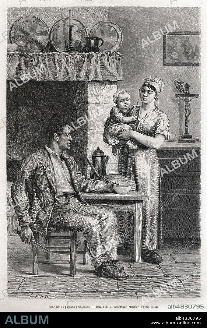 Interieur de paysans barbacons. Illustration de Constantin MEUNIER (1831-1905) pour La Belgique par Camille LEMONNIER (1844-1913) repris ans Le Tour du Monde de 1881. Credit : Collection Kharbine-Tapabor.