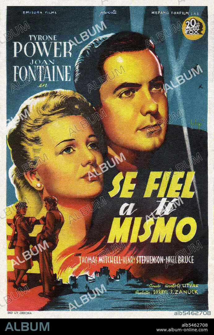 JOAN FONTAINE y TYRONE POWER en SÉ FIEL A TI MISMO, 1942 (THIS ABOVE ALL), dirigida por ANATOLE LITVAK. Copyright 20TH CENTURY FOX.
