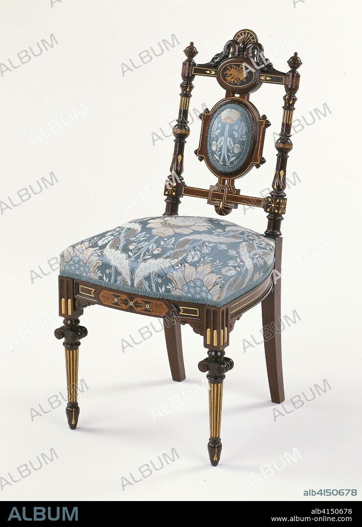 Side Chair. Herter Brothers; American, 1864-1906; New York, NY. Date: 1864-1874. Dimensions: 90.5 × 45.8 × 42 cm (35 5/8 × 18 × 16 1/2 in.). Rosewood with marquetry of various woods, and ivory. Origin: New York City.