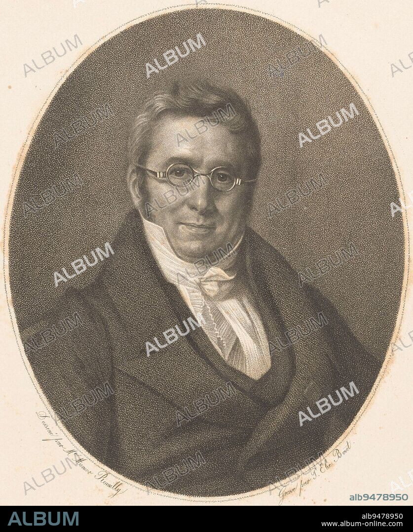 Portrait of Alphonse Pyramus de Candolle, Pierre Elie Bovet, after Amélie Munier, 1811 - 1875, print maker: Pierre Elie Bovet, (mentioned on object), intermediary draughtsman: Amélie Munier, (mentioned on object), 1811 - 1875, paper, engraving, h 349 mm × w 267 mm.