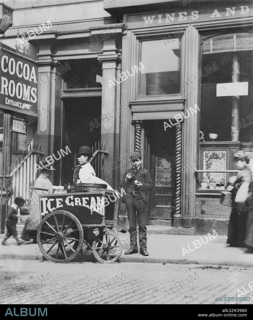 An Ice Cream Vendor in Richmond Row. Merseyside, Liverpool, Centre  - c1895.