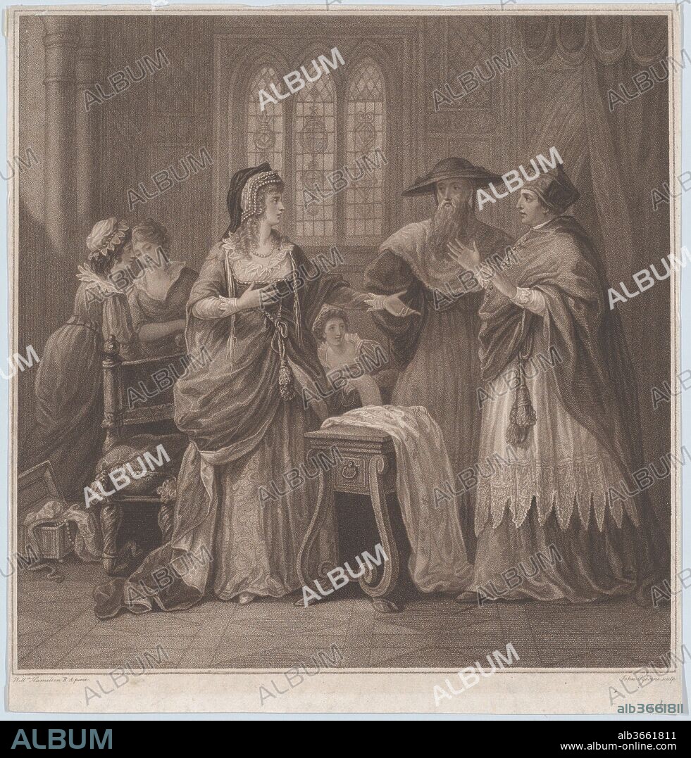 The Resentment of Queen Catherine (Paul de Rapin, History of England). Artist: After William Hamilton (British, London 1751-1801 London). Dimensions: Sheet (trimmed within plate): 13 1/2 × 12 3/4 in. (34.3 × 32.4 cm). Engraver: John Ogborne (British, Chelmsford, Essex 1755-1837 London). Publisher: John Thane (British, London 1748-1818). Date: 1790.