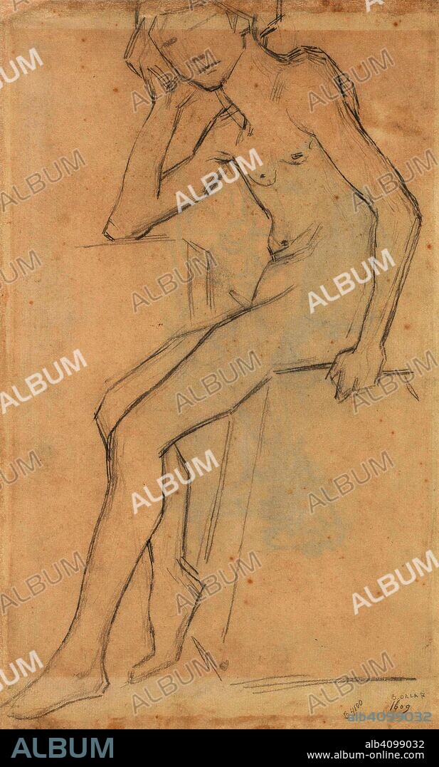 VINCENT VAN GOGH. Sitting Male Nude (after Bargue). Date: June 1890, Auvers-sur-Oise. Dimensions: 43.7 cm x 26.9 cm.