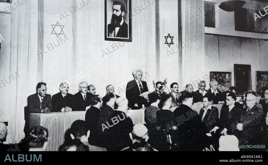 The Israeli Declaration of Independence, proclaimed on 14 May 1948 by David Ben-Gurion, the Executive Head of the World Zionist Organization. It declared the establishment of a Jewish state in Eretz-Israel, to be known as the State of Israel, which would come into effect on termination of the British Mandate at midnight that day.