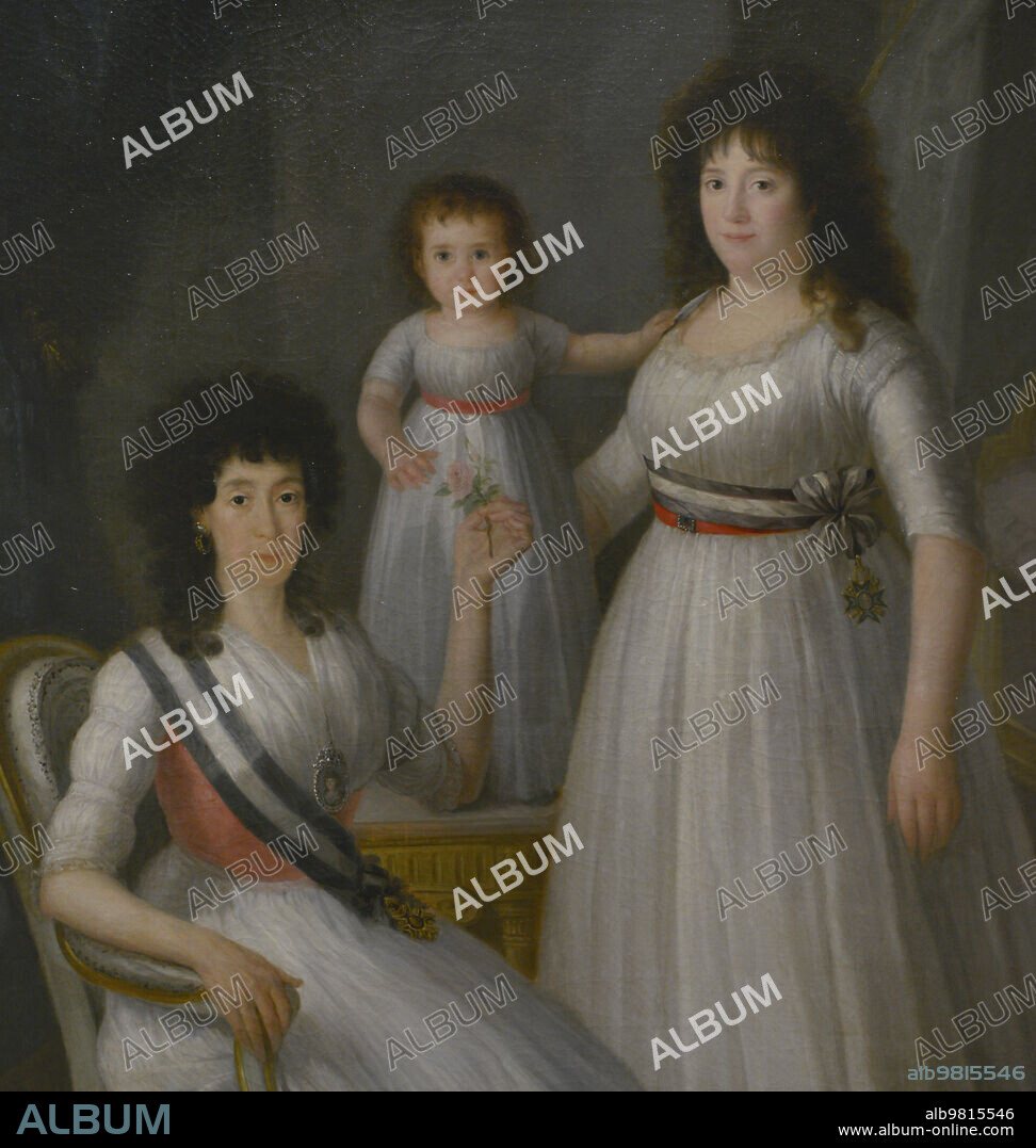 AGUSTÍN ESTEVE MARQUÉS (1753-1820). SPANISH PAINTER.. Agustín Esteve Marqués (1753-1820). Spanish painter. The Countess-Duchess of Benavente (?), accompanied by Mercedes de Rojas y Tello (standing), future Marchioness of Villanueva de Duero, and her Daughter, María Asunción, ca. 1797. Oil on canvas, 198,5 x 145,5 cm. Detail. Prado Museum. Madrid. Spain.