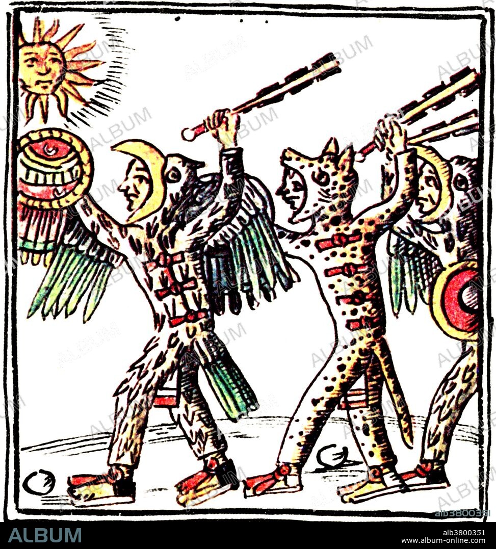Those Aztec warriors who demonstrated the most bravery and who fought well became either jaguar or eagle warriors. Of all of the Aztec warriors, they were the most feared. Both the jaguar and eagle Aztec warriors wore distinguishing helmets and uniforms. The jaguars were identifiable by the jaguar skins they wore over their entire body, with only their faces showing from within the jaguar head. The eagle Aztec warriors, on the other hand, wore feathered helmets including an open beak. The Florentine Codex is the common name given to a 16th century ethnographic research project in Mesoamerica by Franciscan friar Bernardino de SahagÃºn. Bernardino originally titled it: La Historia General de las Cosas de Nueva Espana (The General History of the Things of New Spain). Bernardino conducted research, organized evidence, wrote and edited his findings starting in 1545 up until his death in 1590. It consists of 2400 pages organized into twelve books with over 2000 illustrations drawn by native Aztec artists.