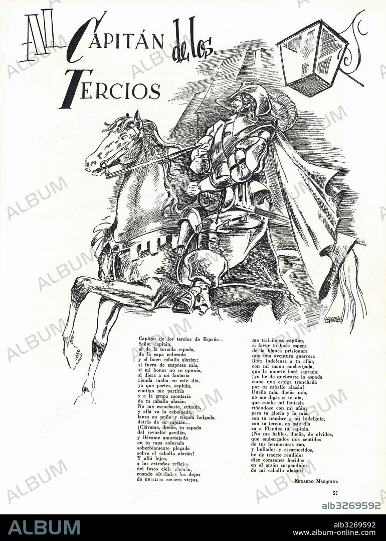 DESIDERIO LOZANO OLIVARES. España. Poema de Eduardo Marquina dedicado al Capitán de los Tercios de españa en Flandes, publicado en la revista Ímpetu, 1942.