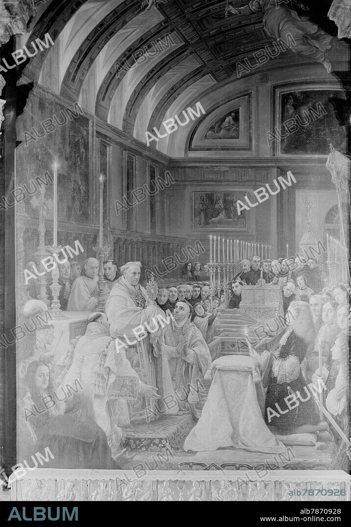 CLAUDIO COELLO. LA ADORACION DE LA SAGRADA FORMA - 1685 - O/L - BARROCO ESPAÑOL - FOTOGRAFIA EN BLANCO Y NEGRO - AÑOS 60 -.