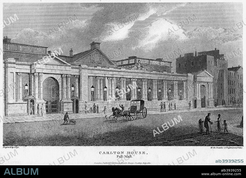 Carlton House, Pall Mall, Westminster, London, 1810. Carlton House was the residence of the Prince Regent from 1783 onwards. It was substantially rebuilt for the prince by Henry Holland.