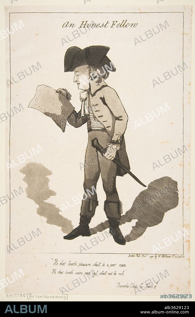 An Honest Fellow. Artist: George Moutard Woodward (British, ca. 1760-1809 London). Dimensions: sheet: 13 1/4 x 8 9/16 in. (33.7 x 21.8 cm). Publisher: Published London by William Holland (British, 1757-1815). Date: December 1, 1790.