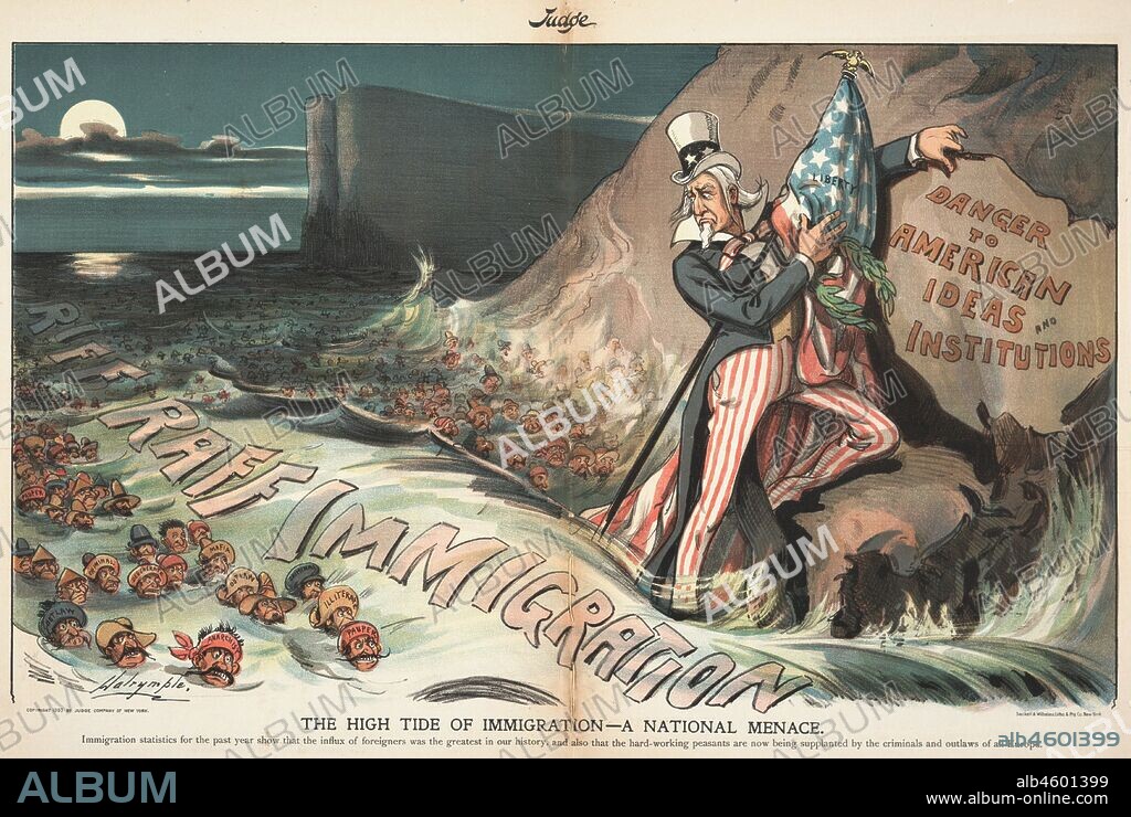LOUIS DALRYMPLE. The High Tide of Immigration - A National Menace. Judge Magazine, August 22, 1903.