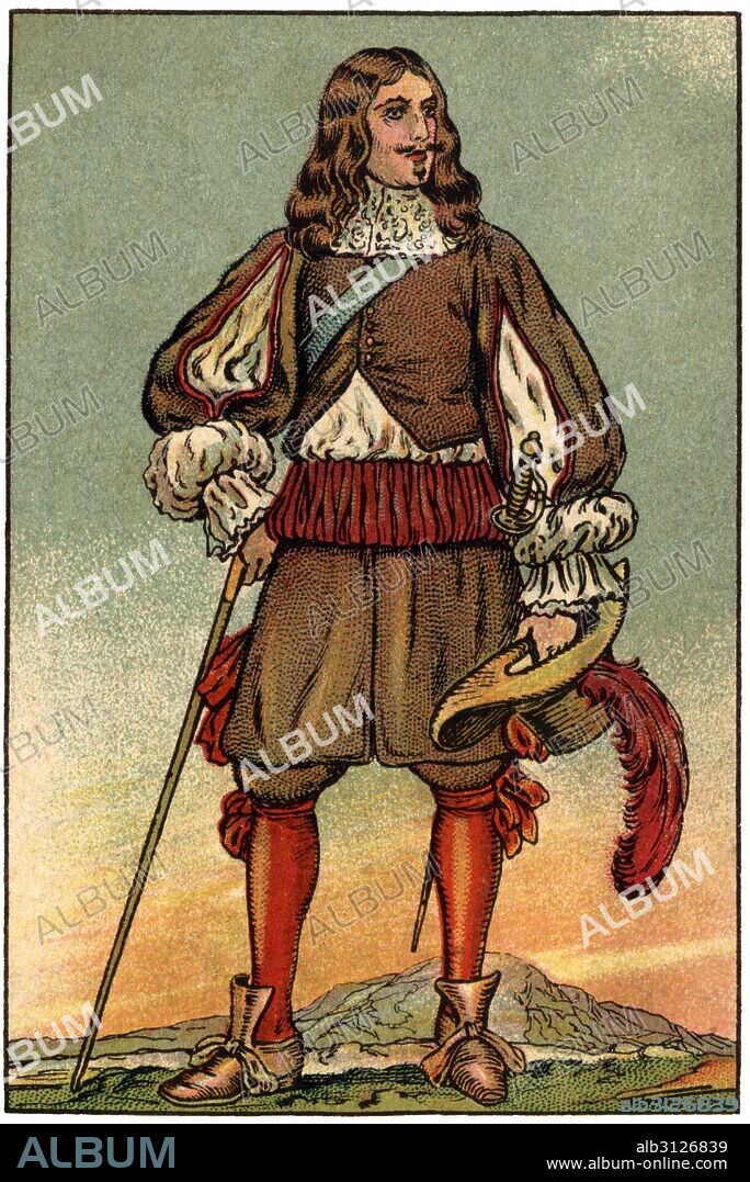 ALBERT MESTRE MORAGAS. Traje de noble usado en las grandes ceremonias y fiestas palatinas en el siglo XVIII. Cromo de Chocolates Juncosa. Años 1920.