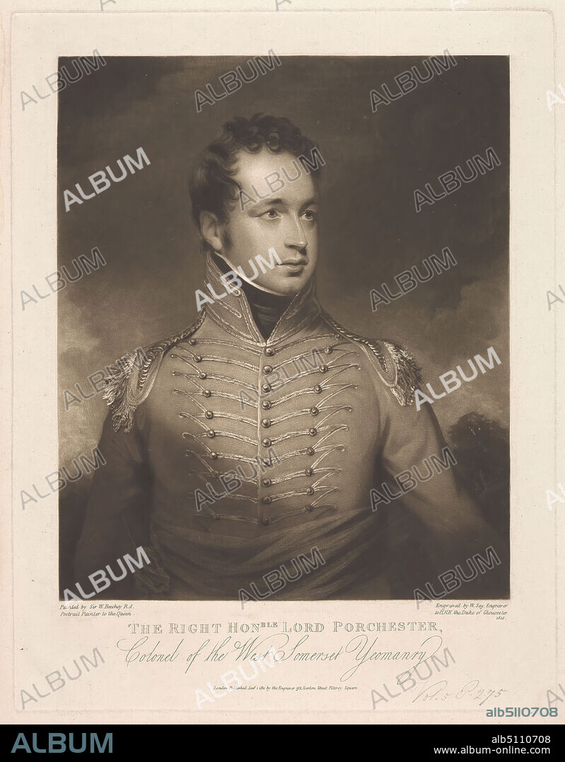 The Right Honourable Henry Herbert, Lord Porchester, 2nd Earl of Carnarvon, William Say, 17681834, British, after Sir William Beechey, 17531839, British, 1811, Mezzotint on moderately thick, slightly textured, cream, wove paper, Sheet: 16 3/16 × 12 5/8 inches (41.1 × 32.1 cm), Plate: 15 9/16 × 12 inches (39.5 × 30.5 cm), and Image: 12 1/16 × 10 inches (30.6 × 25.4 cm).