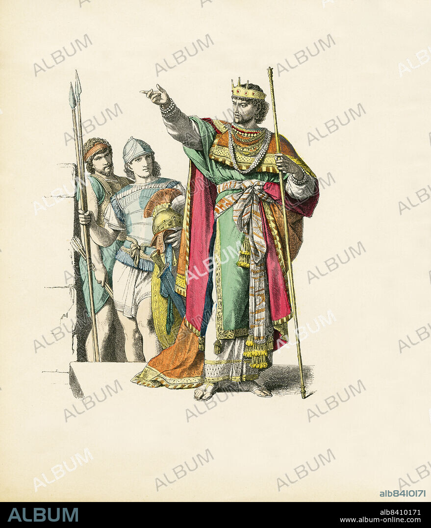 Jewish King with Soldiers, Ancient Judah, Illustration, The History of Costume, Braun & Schneider, Munich, Germany, 1861-1880.